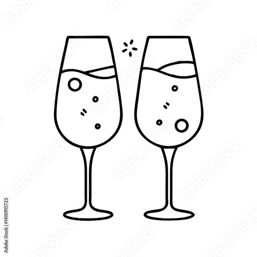 Two Glasses of Sparkling Wine Toasting Celebration Cheers Festive Drinks Bubbles Alcohol Beverage Toast Happy Hour Party