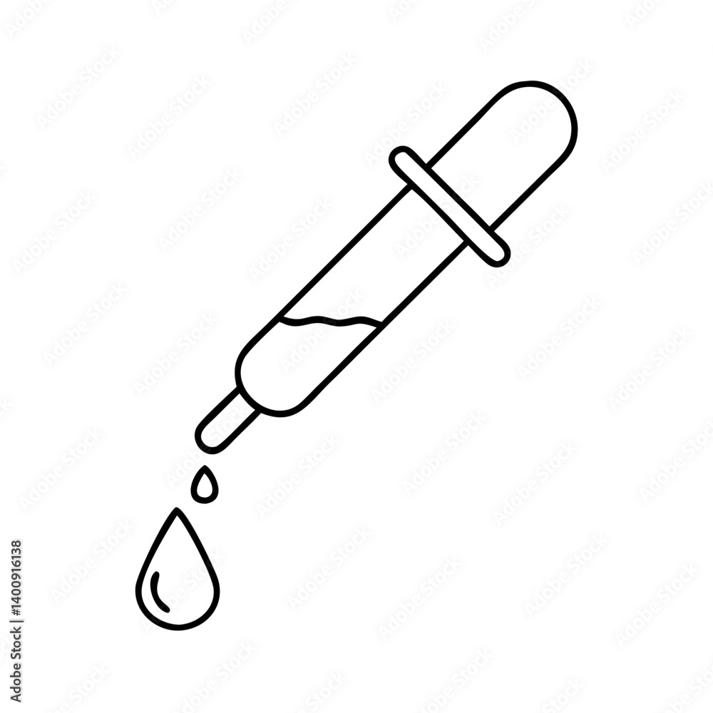 Simple Line Drawing of a Dropper Dispensing a Single Drop of Liquid Simple Line Drawing of a Dropper Dispensing a Single Drop of Liquid
