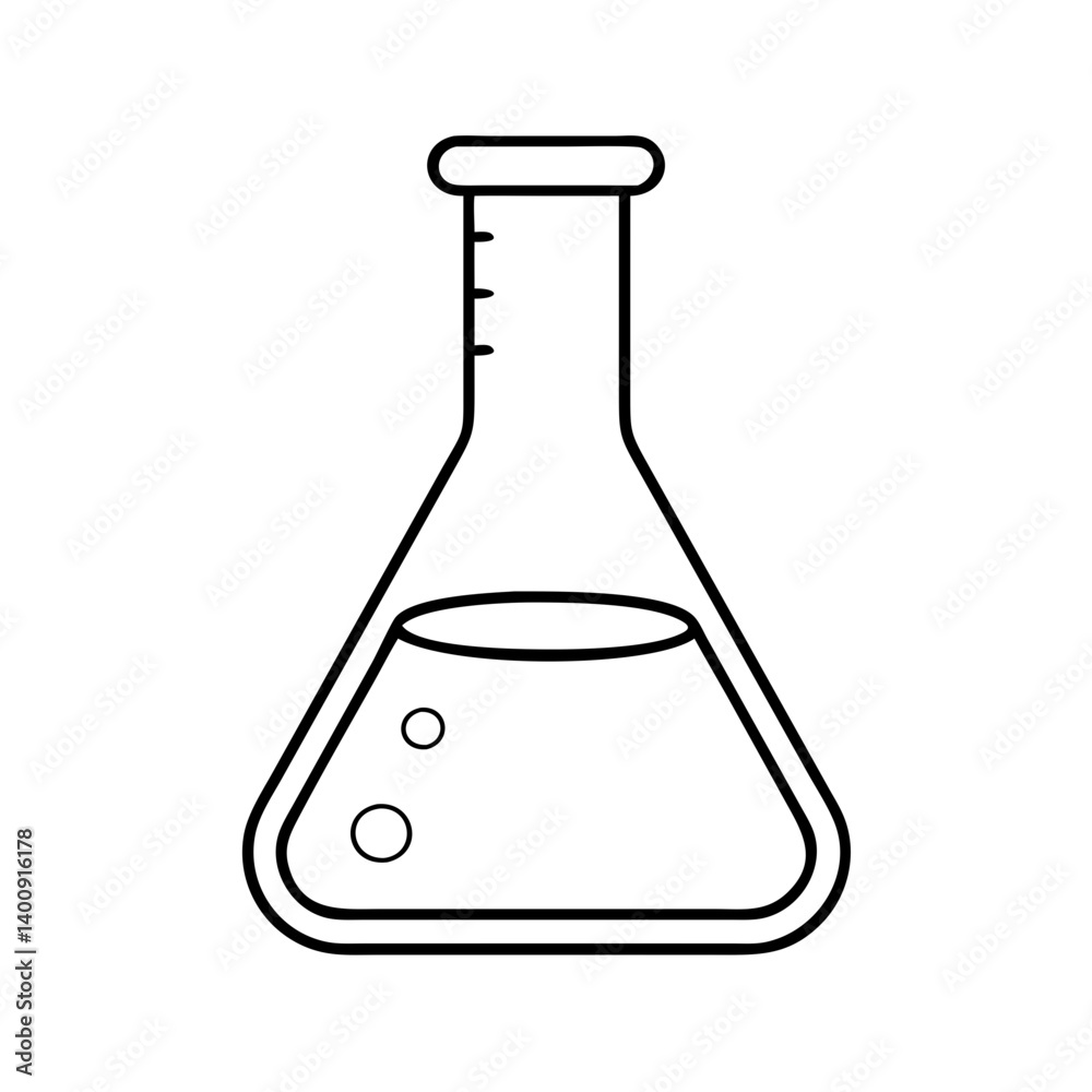 Simple Line Drawing of a Flask with Liquid and Bubbles A Scientific Erlenmeyer Flask Illustration Simple Line Drawing of a Flask with Liquid and Bubbles A Scientific Erlenmeyer Flask Illustration
