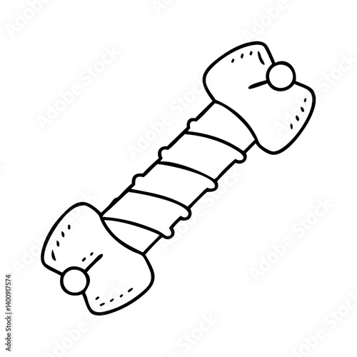 A whimsical illustration of a dog chew toy bone with a spiral design