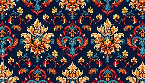 Large-scale damask, bold repeating pattern, arabesque style, pattern, ornate