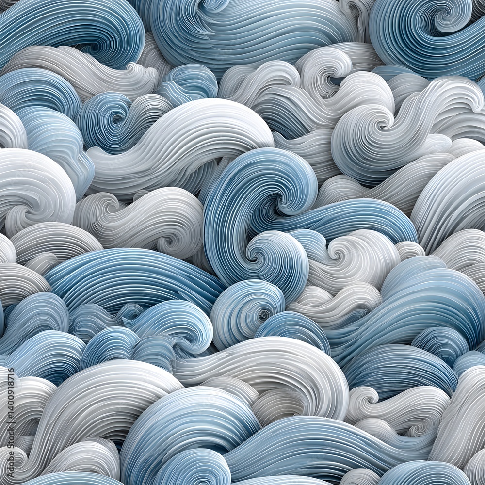 Fototapeta premium Elegant Swirling Waves in Soft Blue and White Tones for Art