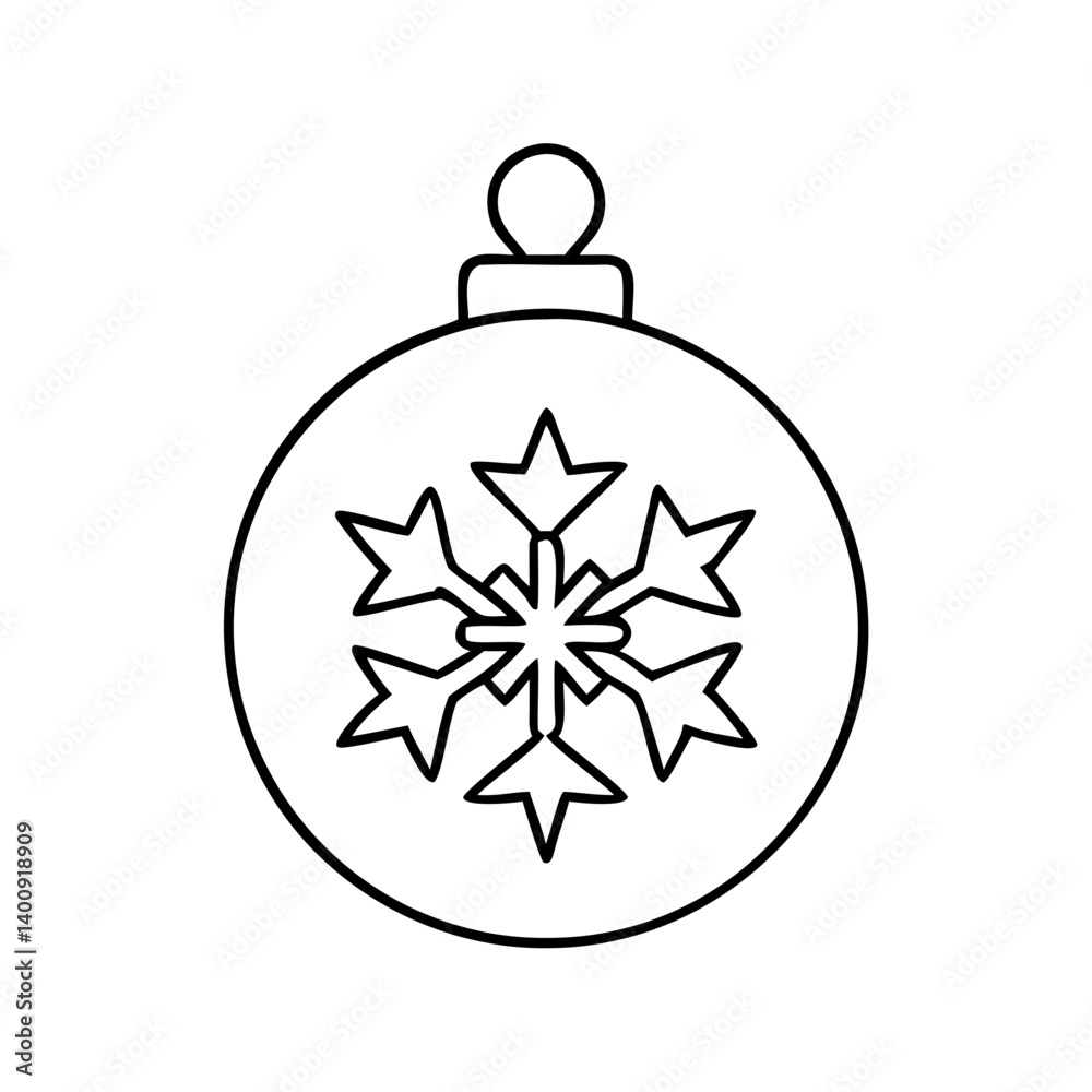 A Simple Line Drawing of a Christmas Ornament with a Snowflake Design A Simple Line Drawing of a Christmas Ornament with a Snowflake Design