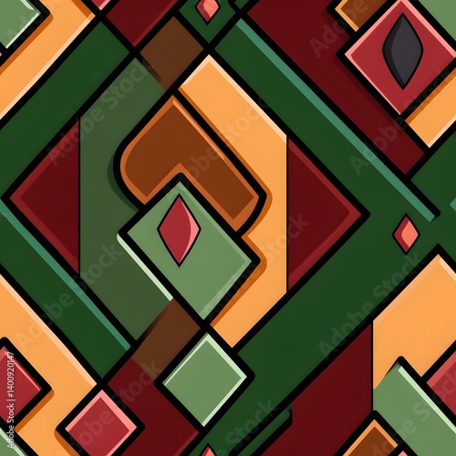 Colorful Geometric Pattern with Diamonds and Rectangles in Earth Tones