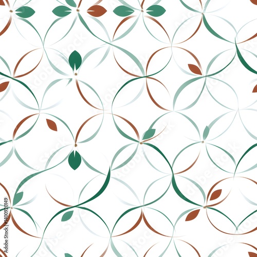 Elegant Leaf Pattern with Green and Brown Elements on White Background