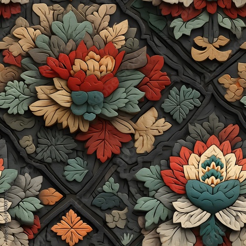 Vibrant Floral Pattern with Intricate Leaf and Petal Designs