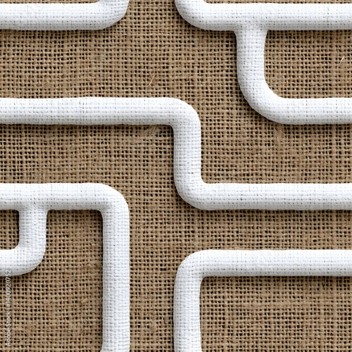 Abstract Design of White Lines on Natural Burlap Background Texture