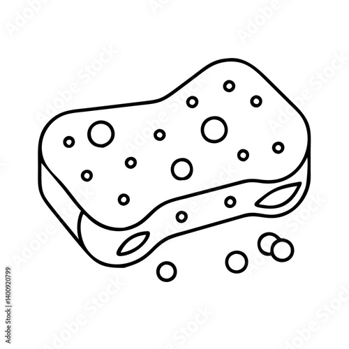 Line Art Illustration of a Cleaning Sponge with Small Holes and Crumbs