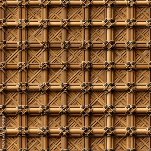 Detailed Close-Up of Intricate Woven Bamboo Texture Pattern