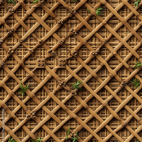 Detailed Bamboo Weave Texture with Natural Green Elements