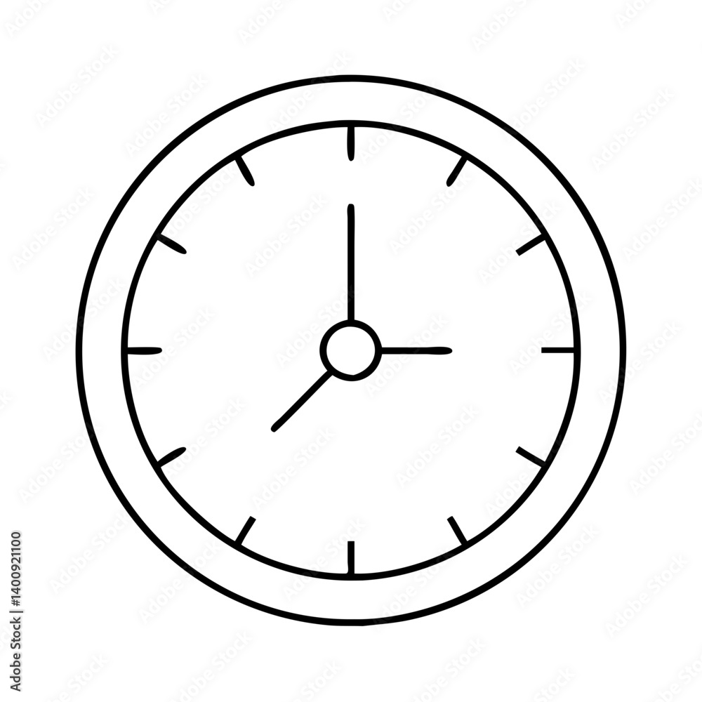 Simple Black and White Outline Drawing of a Clock Showing the Time Simple Black and White Outline Drawing of a Clock Showing the Time