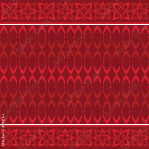 Boho tribal pattern featuring rose red floral ikat motifs on garnet red. A chic, seamless ethnic design ideal for fashion, wallpaper, or fabric print