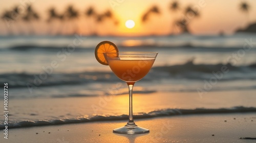 Sunset Beach Cocktail with Tropical Vibes and Ocean View  