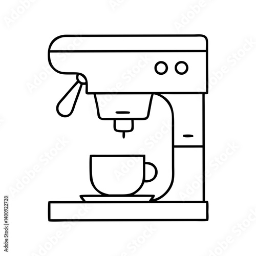 A Simple Line Drawing of an Espresso Machine Brewing Coffee into a Cup