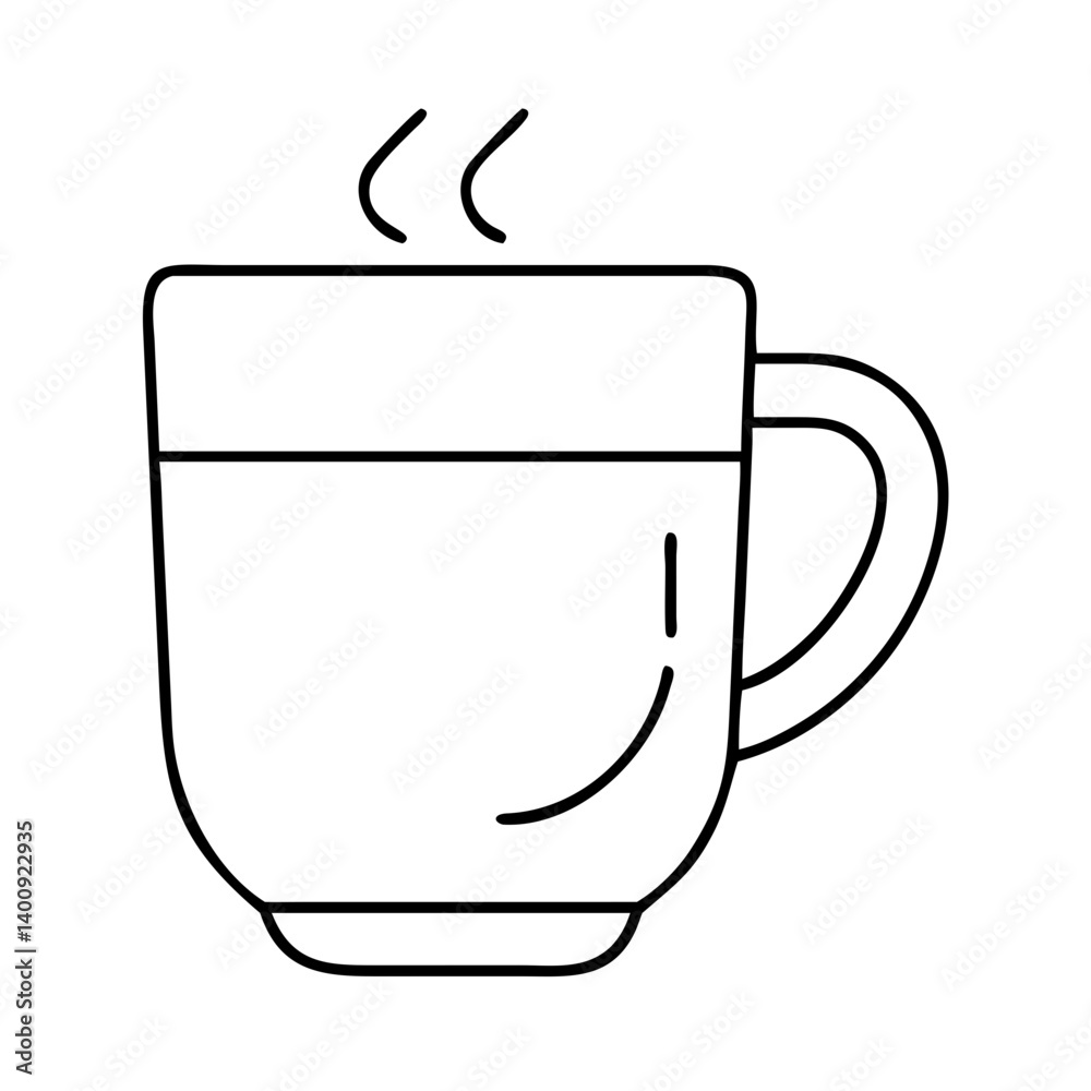 A simple line drawing of a steaming hot cup of coffee or tea