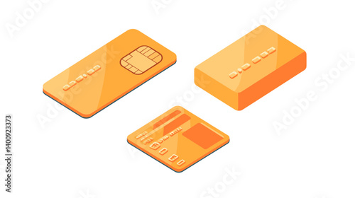 Isometric Pixel Art Gold Credit Cards Illustration