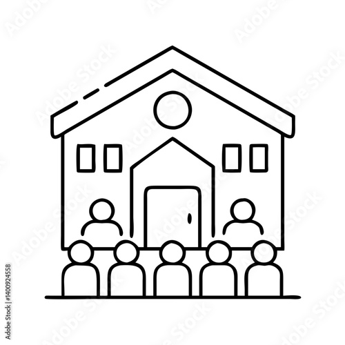 Community Center Building with People Gathering for Meeting or Event