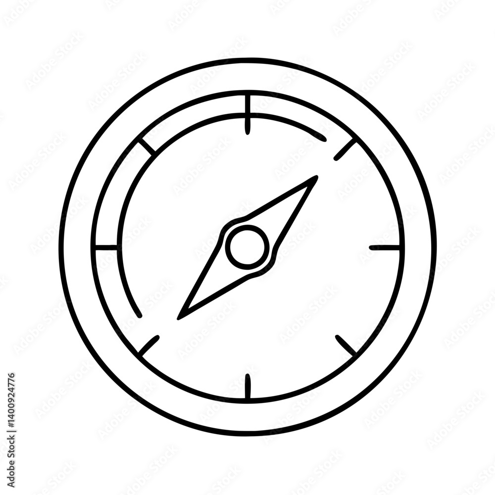 Simple Line Drawing of a Compass Navigation Tool for Direction Finding Simple Line Drawing of a Compass Navigation Tool for Direction Finding