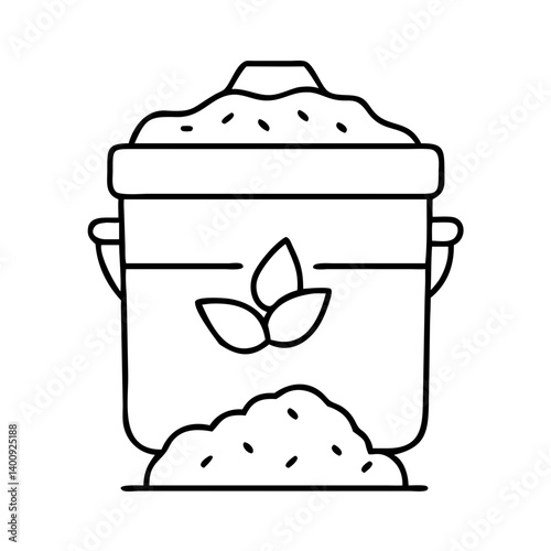 A line drawing of a pot of organic compost with three leaves logo