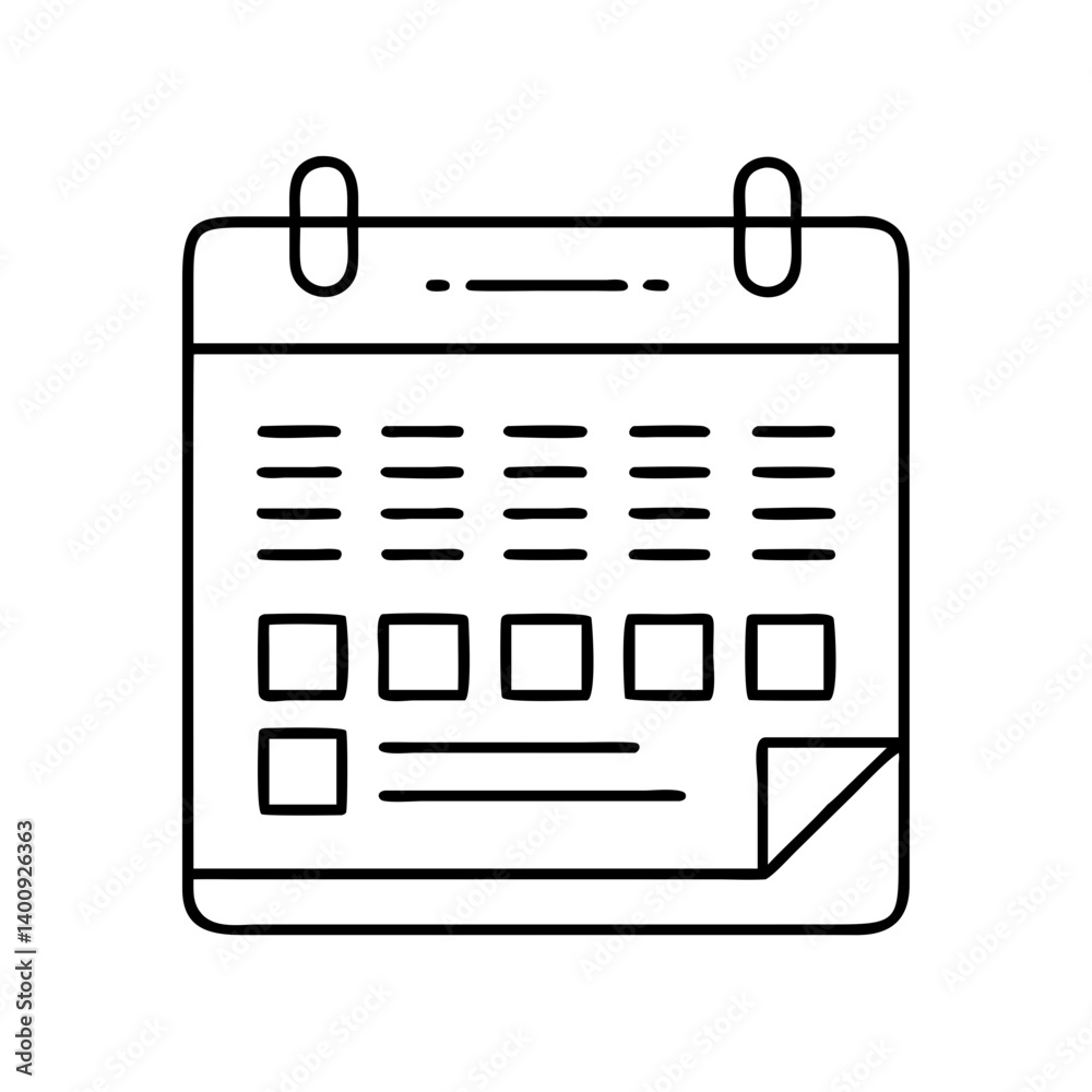 A Simple Line Drawing of a Desk Calendar with Important Dates and Notes A Simple Line Drawing of a Desk Calendar with Important Dates and Notes