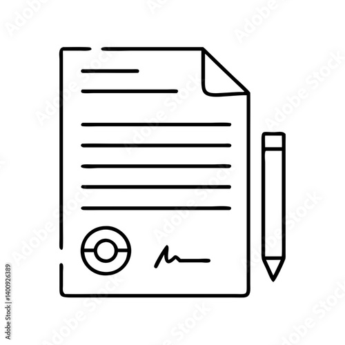 Simple Line Drawing of a Signed Document and Pencil