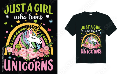 Unicorn vintage beautiful art graphic t-shirt design vector illustration-JUST A GIRL WHO LOVES UNICORNS.