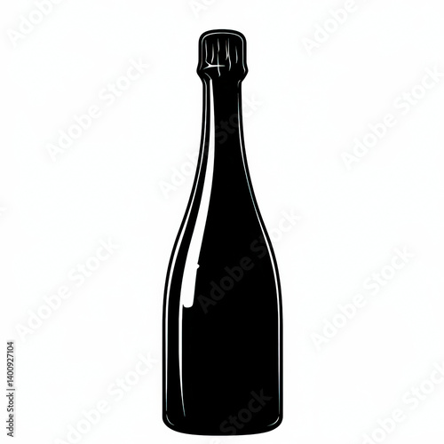 Obraz na płótnie champagne bottle silhouette , black and white illustration isolated on white background w salonie