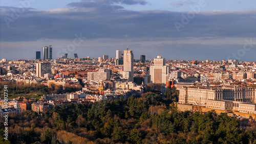Sunset Madrid City Skyline
