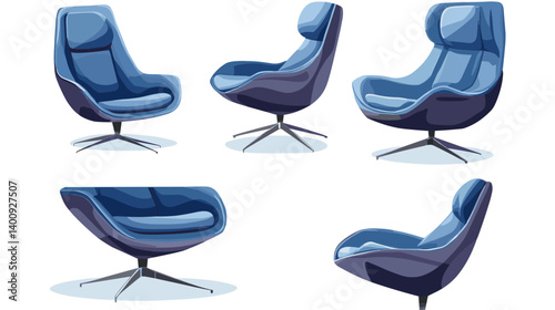Multiple Views Of A Modern Blue Swivel Armchair