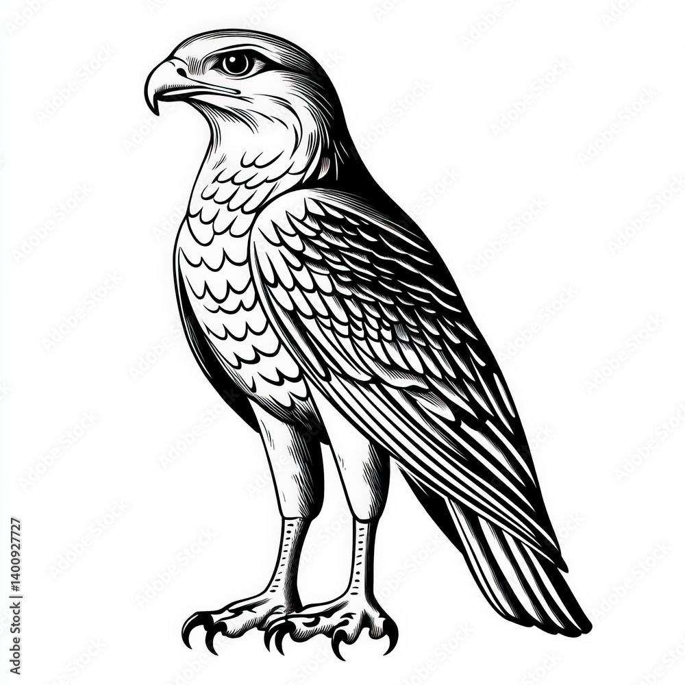 Fototapeta premium falcon silhouette , black and white illustration isolated on white background
