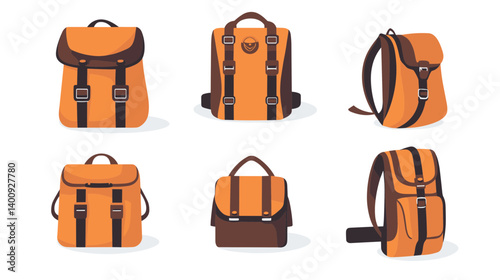 Orange and Brown Backpacks Pixel Art Illustration