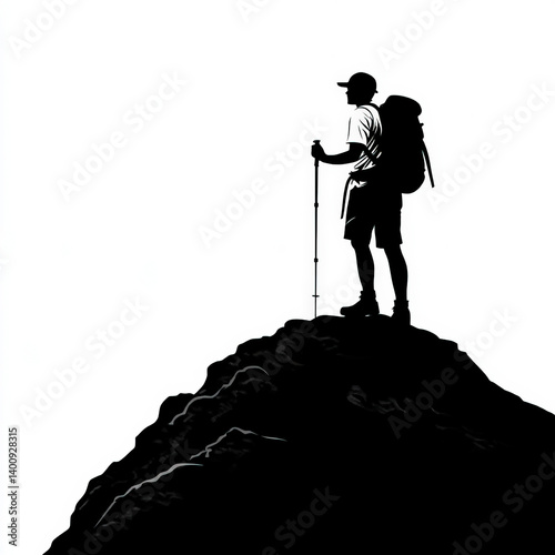 hiker silhouette , black an...