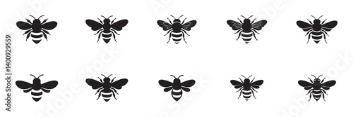 black color bee silhouette icon. Bee icons. Vector illustration eps 10