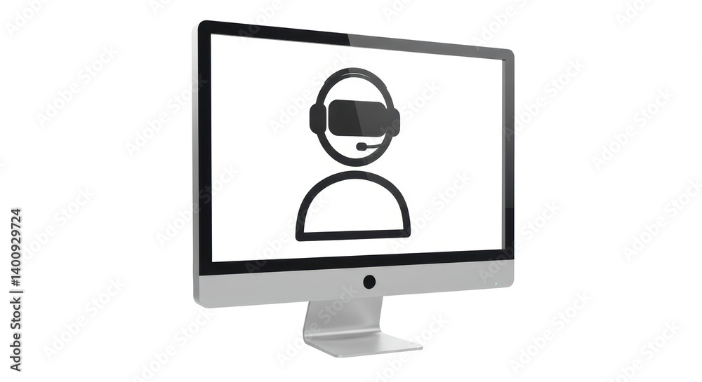 Isolated Computer Screen with Customer Service Icon Isolated Computer Screen with Customer Service Icon