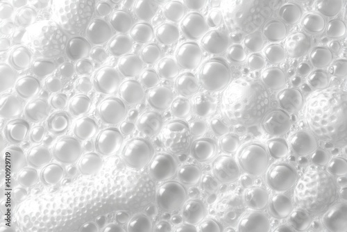 White polystyrene foam background with a soft, rounded texture and a white color. White bubble wrap for the surface of some materials. Close-up view of a recycled material with a soft dotted pattern