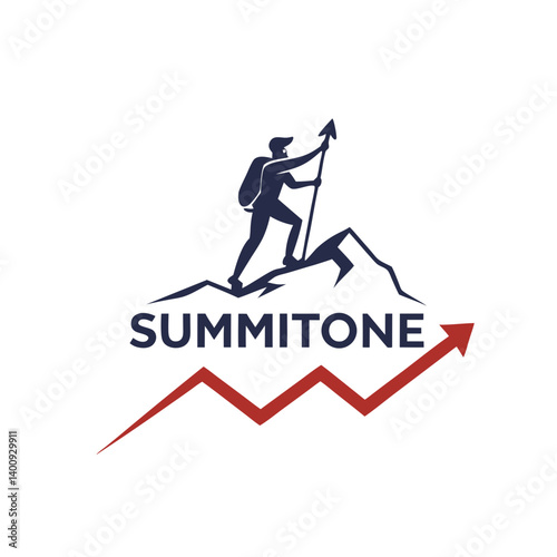 SummitOne Logo with Mountain Climber and Upward Arrow Vector Design

