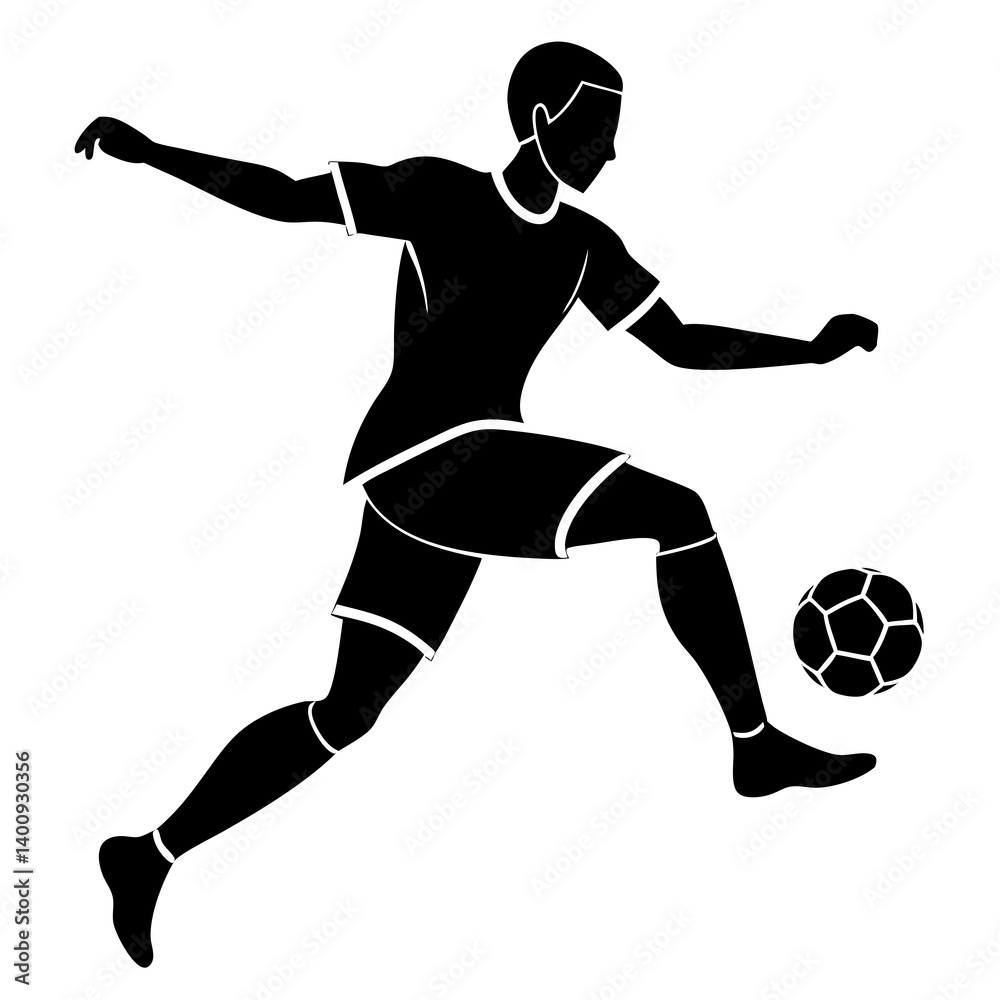Naklejka premium soccer player kicking ball vector art silhouette