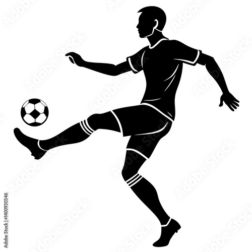 soccer player kicking ball vector art silhouette