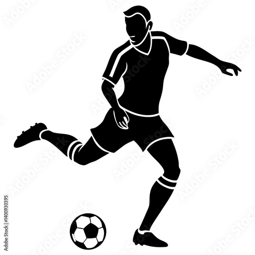 soccer player kicking ball vector art silhouette