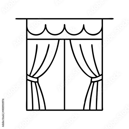 Simple Line Drawing of Window with Curtains and Valance