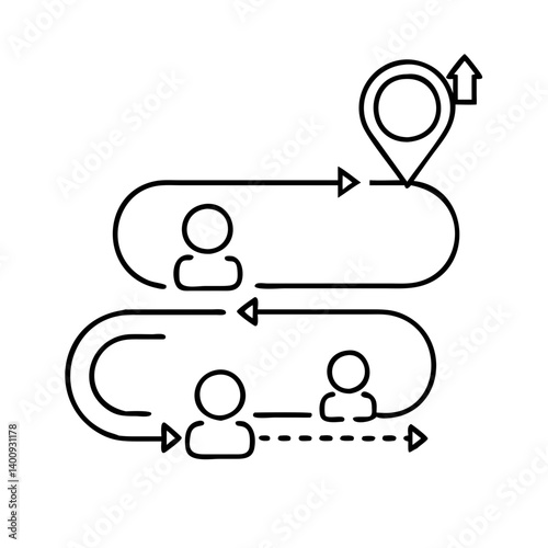 Visual Representation of a Collaborative Workflow with Location Pin and User Progression