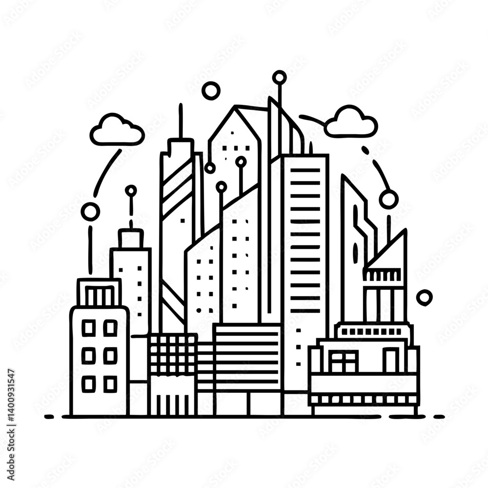 Obraz premium Futuristic Cityscape Skyline Illustration Modern Urban Architecture Design