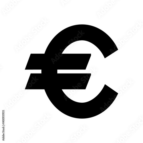 Illustration of a black euro symbol with two horizontal lines on a white background design. Euro vector icon