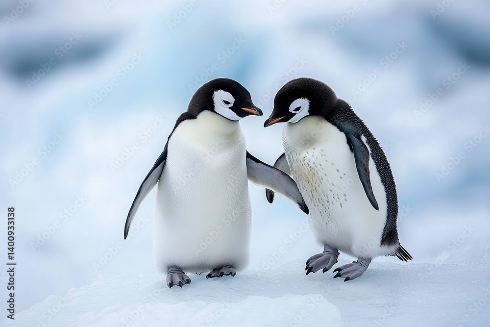 Fototapeta premium Two penguins on ice