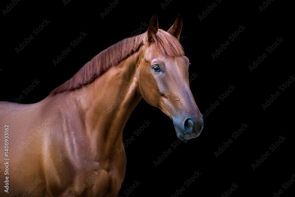 Fototapeta premium Red horse portrait on black background