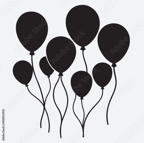 balloons floating silhouette vector art illustration, party balloons vector illustration