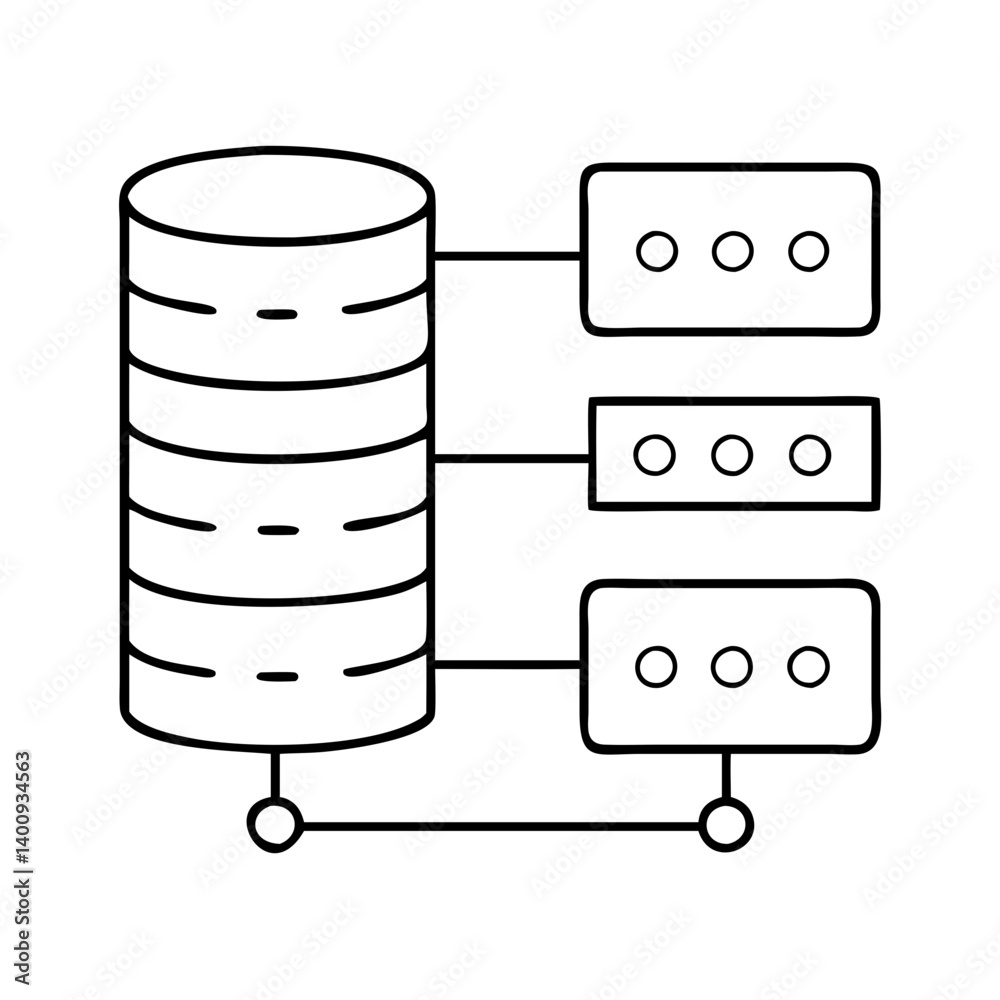 Database System Architecture with Multiple Connected Nodes Illustrating Data Management and Network Connectivity