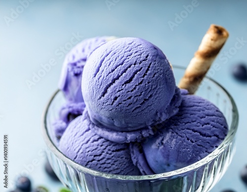 boules de glace aux myrtilles dans une coupe en verre