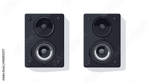 Pair of Black Rectangular Speakers on White Background