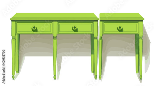 Pair of Lime Green Wooden Tables with Drawers